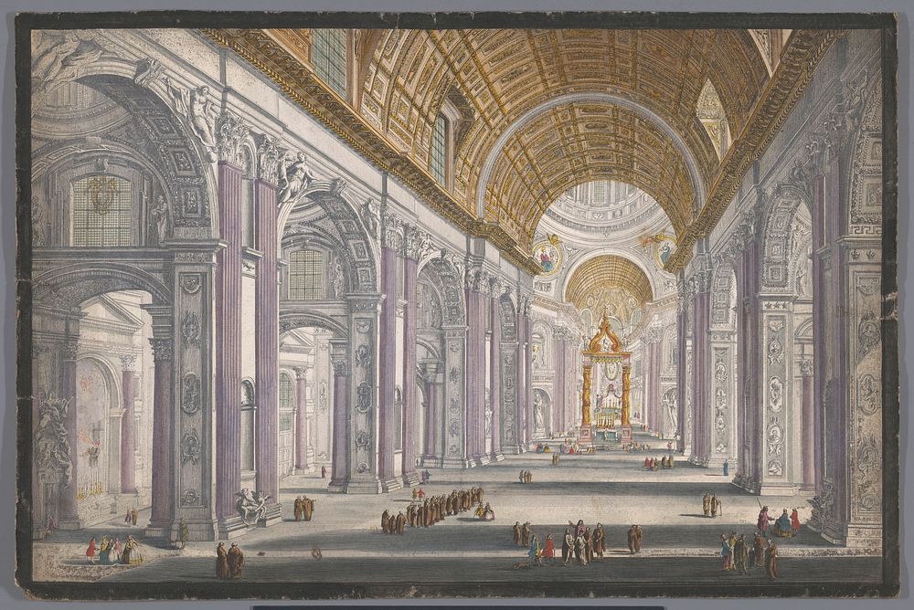 Gezicht op het interieur van de Sint-Pietersbasiliek te Vaticaanstad (1700 - 1799) by anonymous, anonymous and Giovanni…