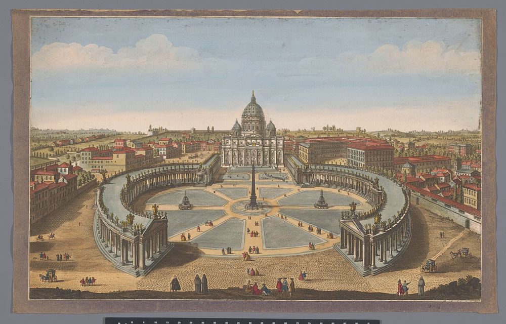 Gezicht op het Sint-Pietersplein en de Sint-Pietersbasiliek te Vaticaanstad (1751) by John Bowles, Thomas Bowles II and…