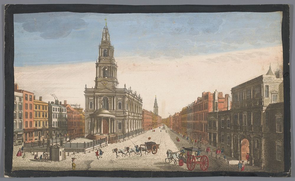 Gezicht op Somerset House en de kerk Saint Mary-le-Strand te Londen (1753) by Robert Sayer, Thomas Bowles II and Thomas…