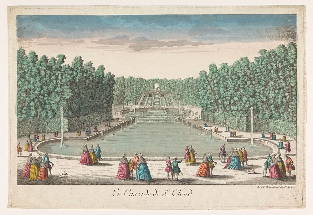 Gezicht op de cascades van de tuin van het Château de Saint-Cloud (1745 - 1775) by Jean François Daumont and anonymous