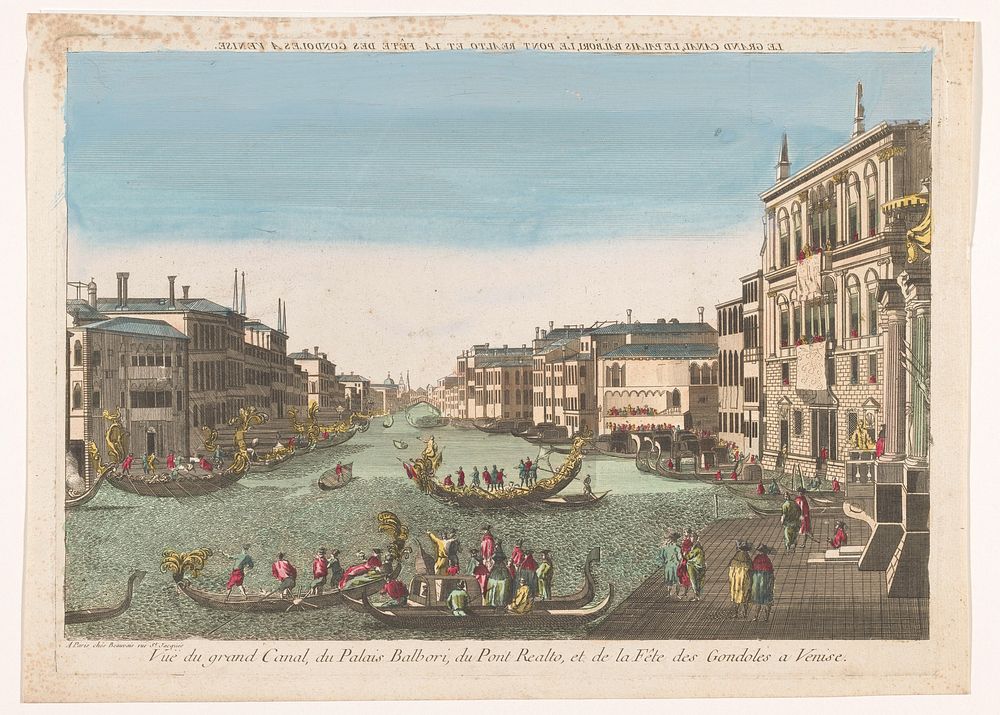 Gezicht op de Canal Grande met gondels, het Palazzo Balbori en de Ponte Rialto te Venetië (1700 - 1799) by Beauvais and…