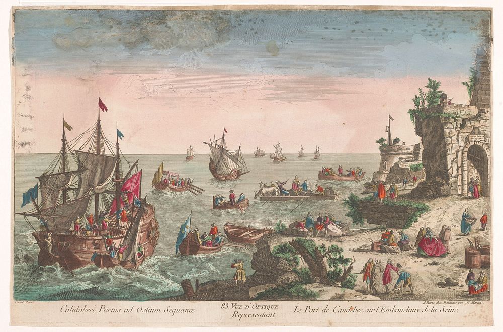 Gezicht op de haven te Caudebec bij de monding van de rivier de Seine (1745 - 1775) by Jean François Daumont, anonymous and…