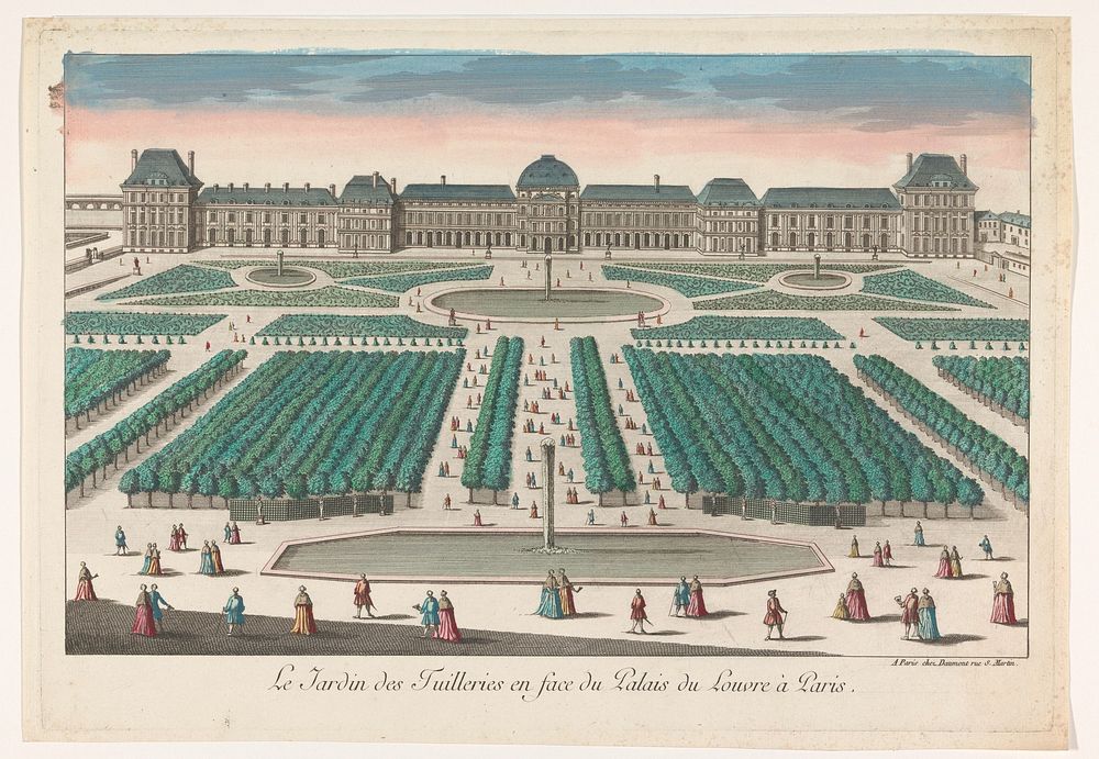 Gezicht op de Jardin des Tuileries te Parijs gezien richting het Palais du Louvre (1745 - 1775) by Jean François Daumont and…