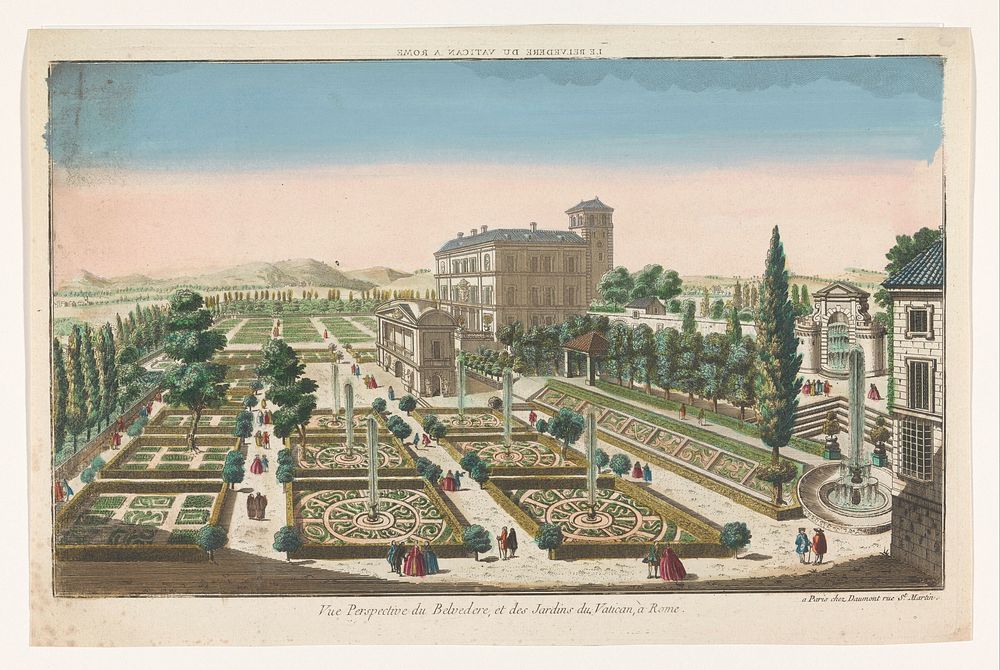 Gezicht op de Giardini Vaticani te Vaticaanstad (1745 - 1775) by Jean François Daumont and anonymous
