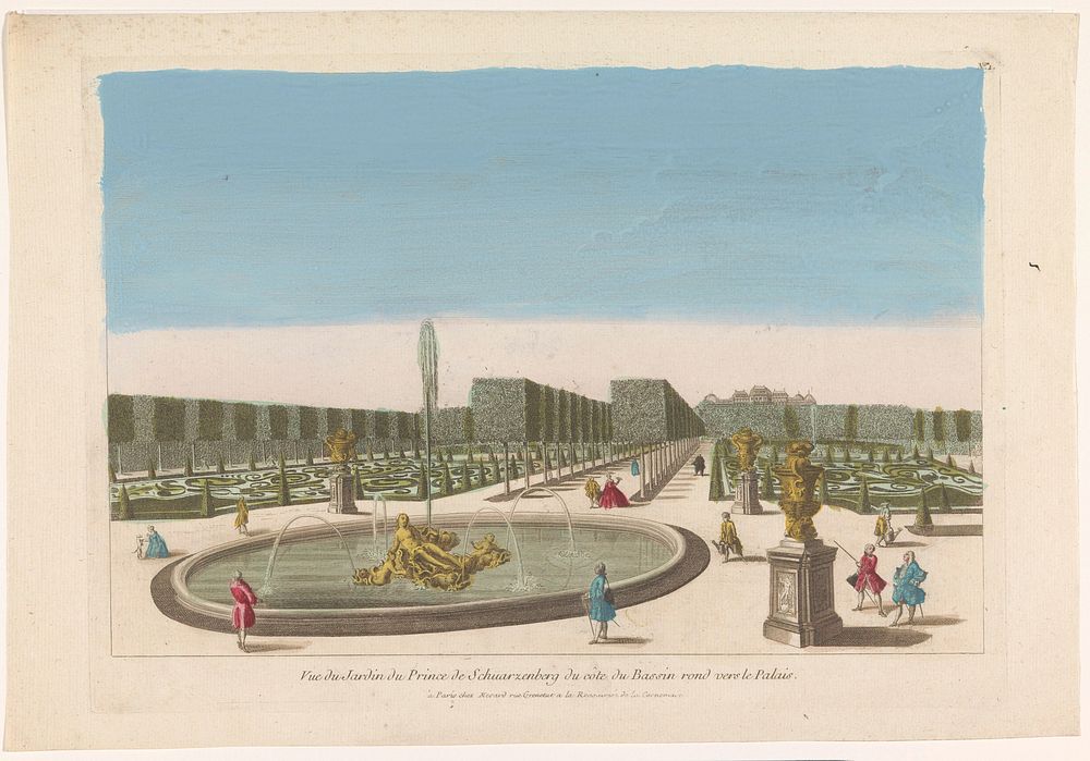 Gezicht op de fontein van de tuin van het Palais Schwarzenberg in de omgeving van de stad Wenen (1700 - 1799) by Mesard and…
