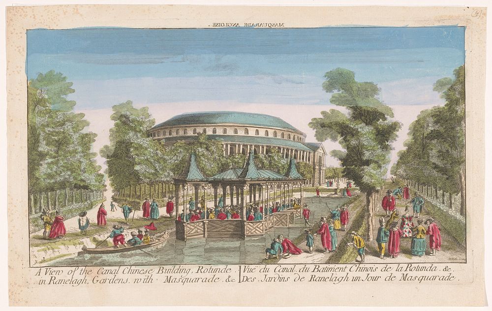 Gezicht op de Rotunda en het Chinese paviljoen op het kanaal in Ranelagh Gardens te Londen met een gemaskerd bal (1752 -…