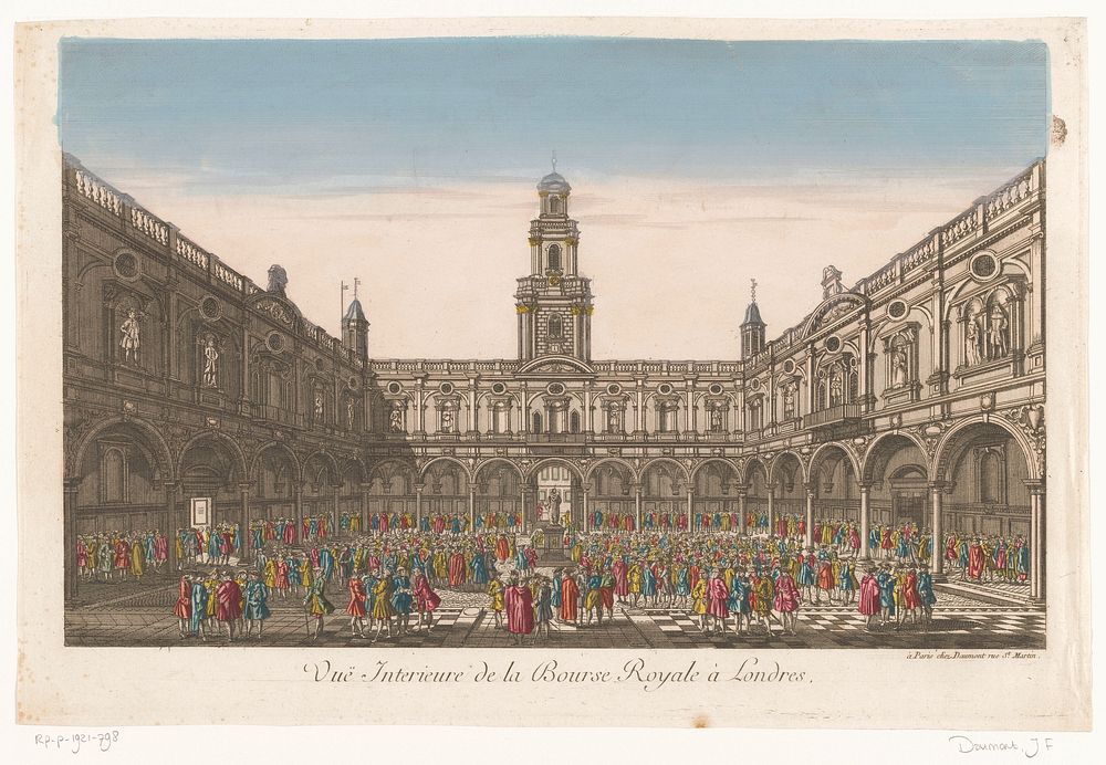 Gezicht op het interieur van de Royal Exchange te Londen (1745 - 1775) by Jean François Daumont and anonymous