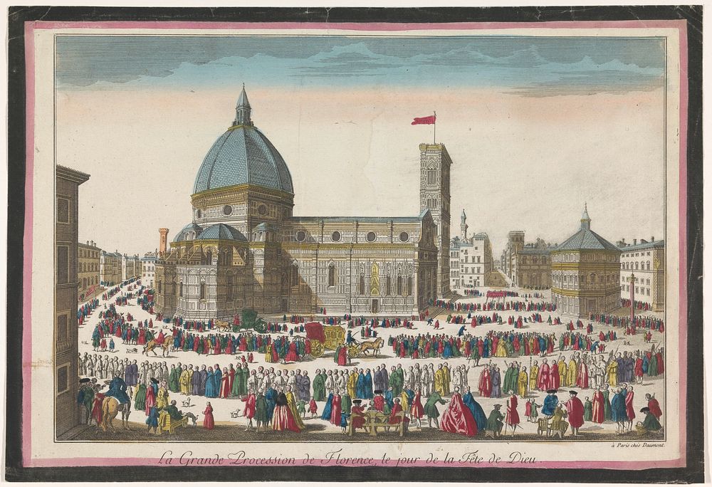 Gezicht op de Dom te Florence met een processie op Sacramentsdag (1745 - 1775) by Jean François Daumont and anonymous