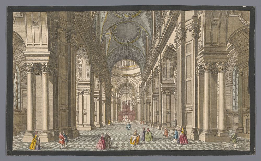 Gezicht op het interieur van Saint Paul's Cathedral te Londen (1753) by Robert Sayer and J M Müller