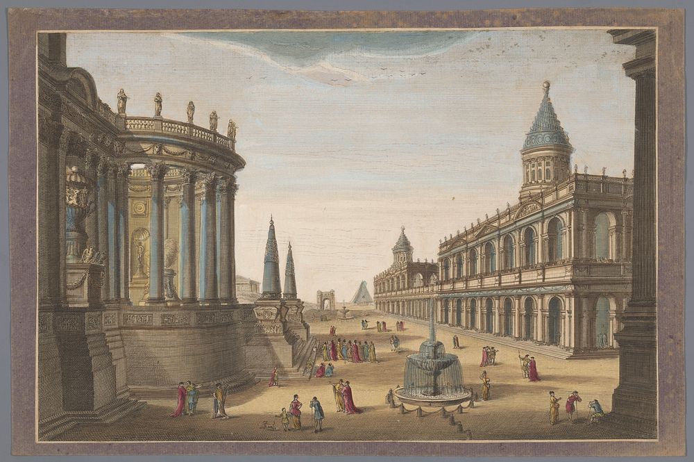 Gezicht op de Tempel van Vesta, de Piramide van Cestius en andere bouwwerken te Rome (1745 - 1794) by Robert Sayer and…