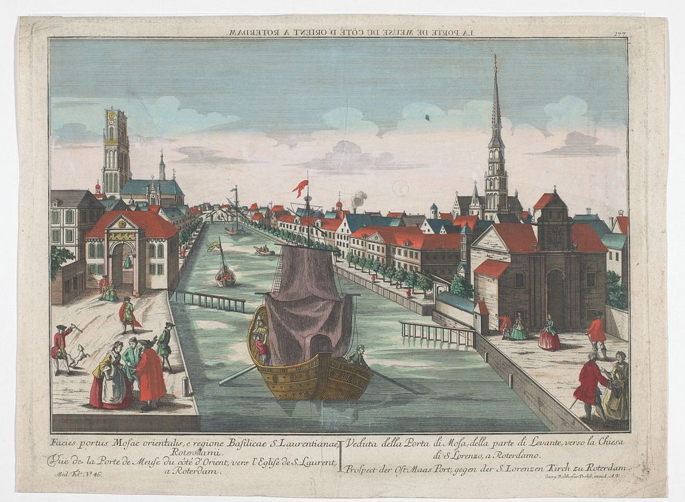 Gezicht op de Wester Oude Hoofdpoort en de Ooster Oude Hoofdpoort te Rotterdam (1742 - 1801) by Georg Balthasar Probst and…