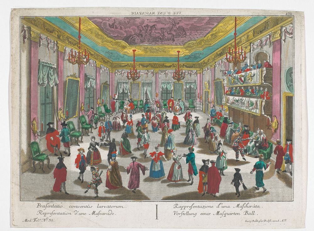 Gezicht op een gemaskerd bal (1742 - 1801) by Georg Balthasar Probst and anonymous