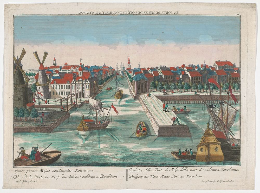 Gezicht op de Wester Nieuwe Hoofdpoort en de Ooster Nieuwe Hoofdpoort te Rotterdam (1742 - 1801) by Georg Balthasar Probst…
