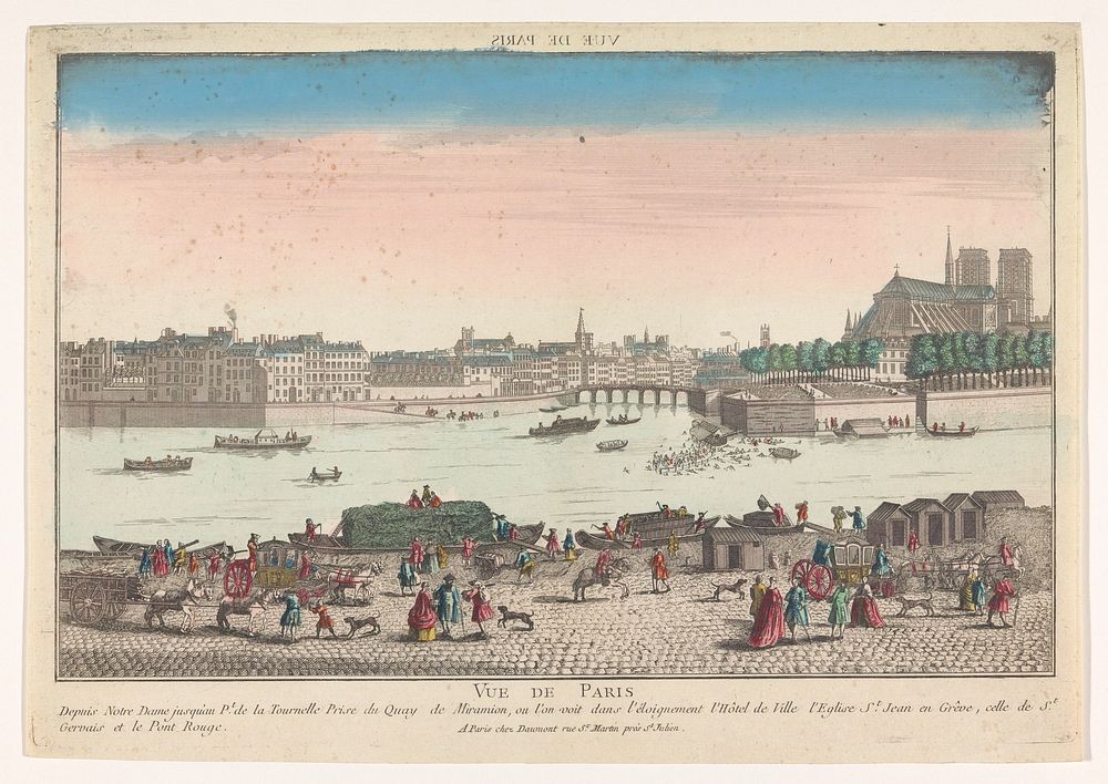 Gezicht op de stad Parijs gezien vanaf de Quai de Miramion (1745 - 1775) by Jean François Daumont and anonymous