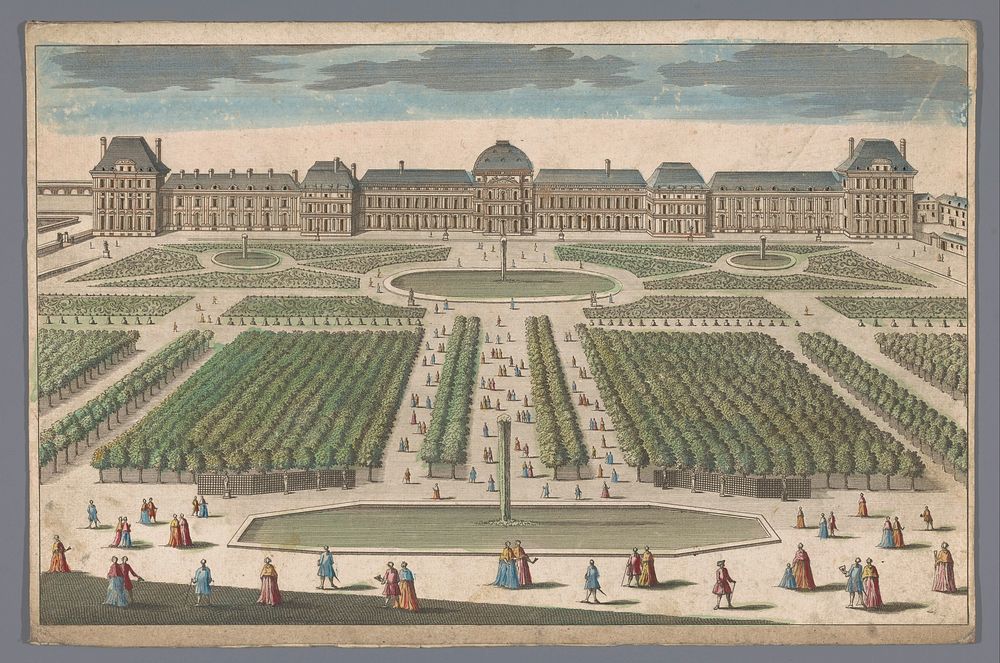 Gezicht op het Palais des Tuileries te Parijs gezien vanaf de Jardin des Tuileries (1700 - 1799) by anonymous and anonymous