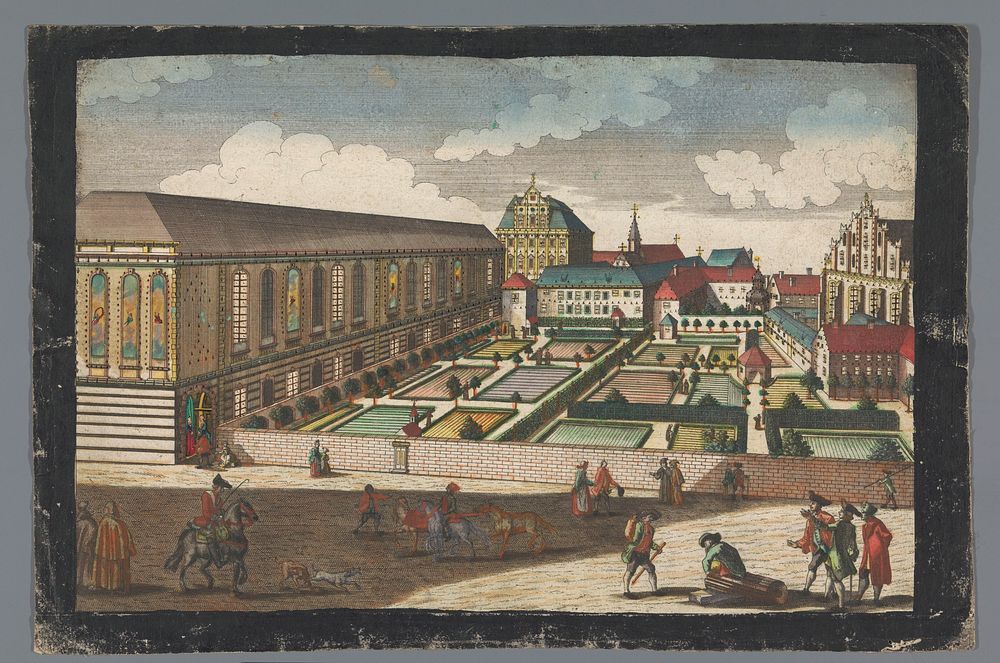 Gezicht op het Koninklijk Paleis en het klooster van de minderbroeders kapucijnen te Wroclaw (1742 - 1801) by Georg…