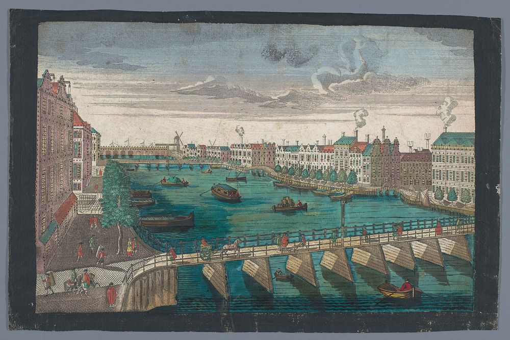 Gezicht op de Binnen-Amstel tussen de Blauwbrug en de Hogesluis te Amsterdam (1742 - 1801) by Georg Balthasar Probst…