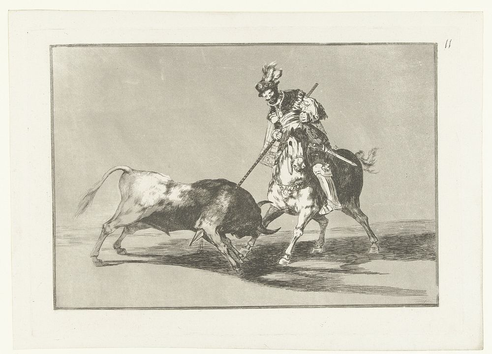 Rodrigo Díaz de Vivar verwondt een stier (1811 - 1816) by Francisco de Goya and Francisco de Goya