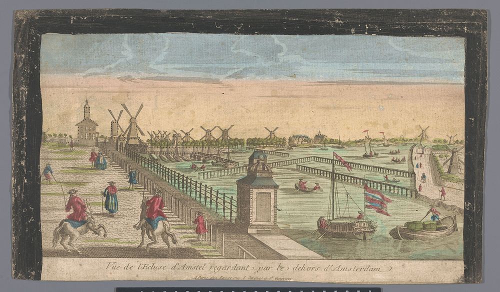 Gezicht op de Hogesluis naar de Buiten-Amstel, de Amsteldijk en de molens aan de Zaagmolensloot te Amsterdam (1700 - 1799)…