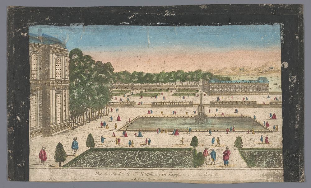 Gezicht op de tuin van het Palacio Real de La Granja de San Ildefonso in de omgeving van de stad Madrid (1700 - 1799) by…