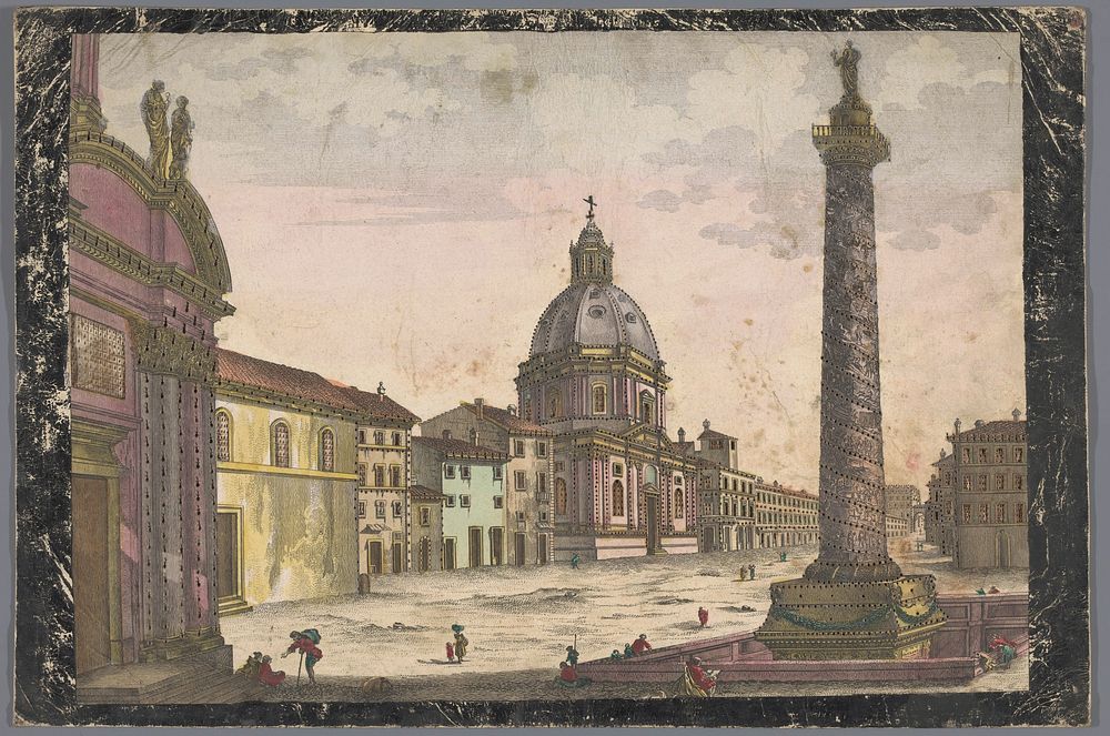 Gezicht op de kerk Santa Maria di Loreto en de Zuil van Trajanus te Rome (1700 - 1799) by anonymous and anonymous