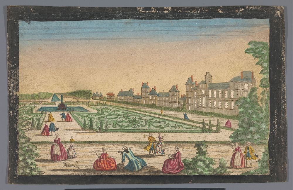 Gezicht op de tuin en het Palais de Fontainebleau (1700 - 1799) by anonymous and anonymous