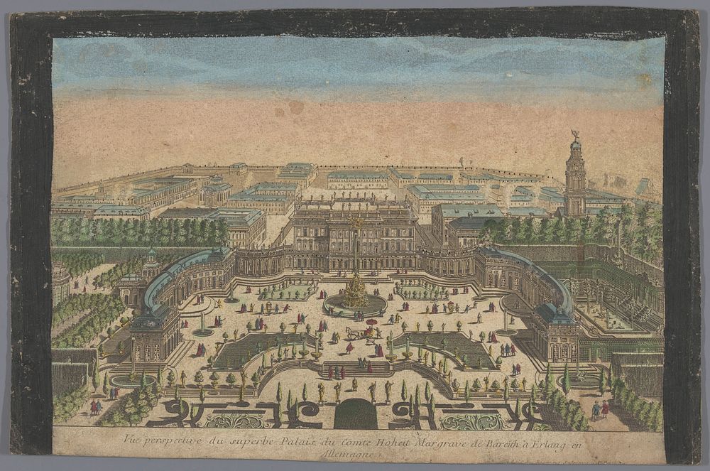 Gezicht op het paleis van de markgraaf van Bayreuth te Erlang (1700 - 1799) by Basset and anonymous