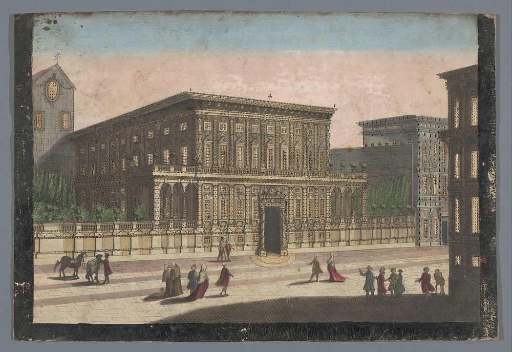 Gezicht op het Palazzo Doria-Tursi te Genua (1700 - 1799) by familie Remondini and anonymous