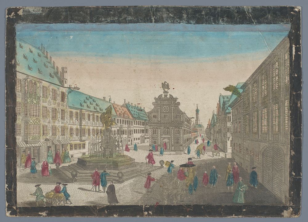 Gezicht op de wijnmarkt te Augsburg (1742 - 1801) by Georg Balthasar Probst, anonymous and Karl Remshard