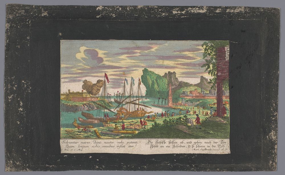 Gezicht op het vertrek van twee schepen (1708 - 1756) by Martin Engelbrecht, anonymous and Jozef II Duits keizer