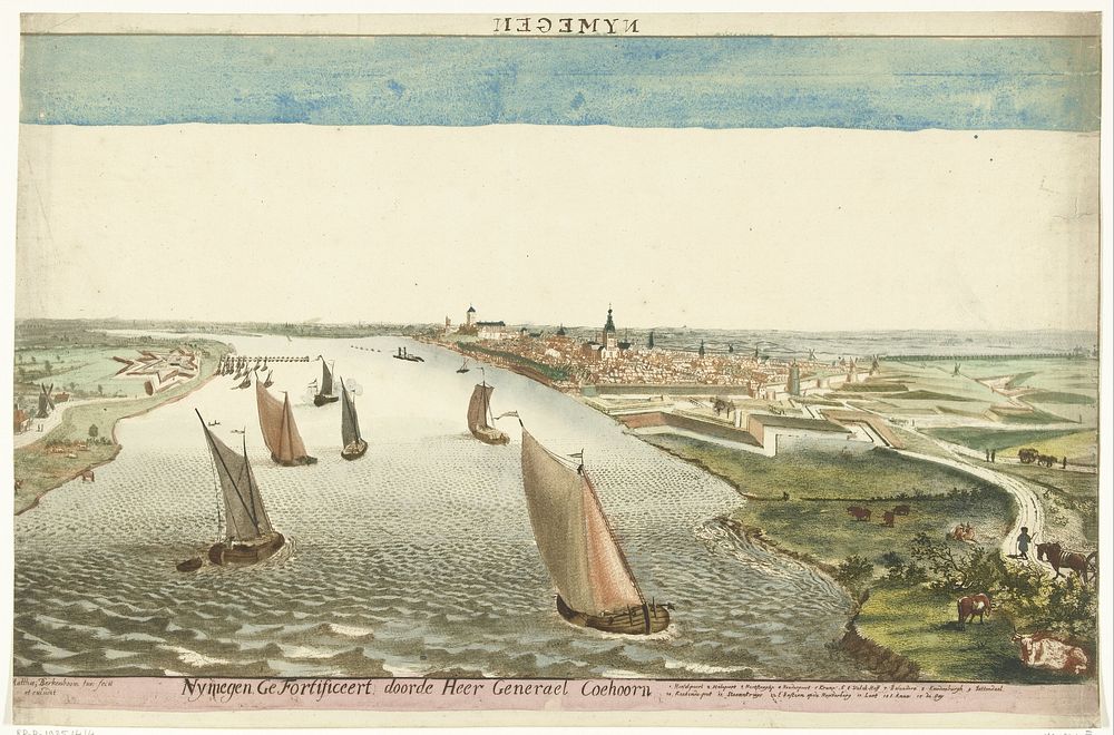 Gezicht op de vestingwerken bij Nijmegen aan de Waal (1700 - 1715) by Martinus Berkenboom, Martinus Berkenboom and Martinus…