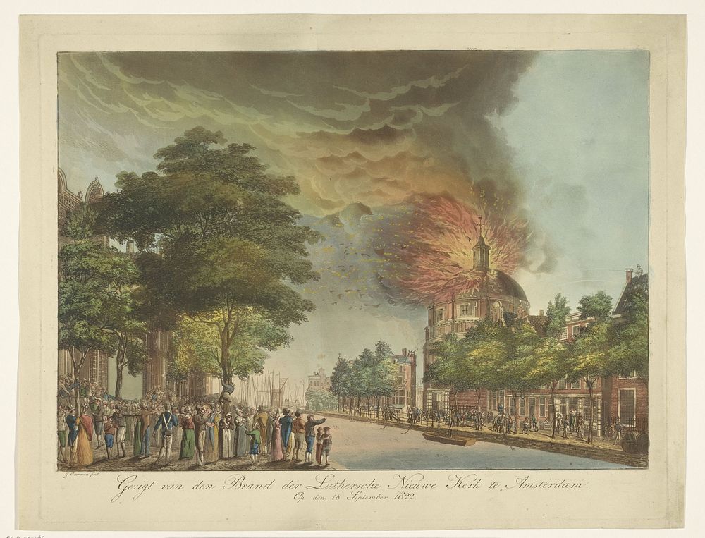Brand in de Nieuwe Lutherse Kerk op het Singel in Amsterdam, 18 september 1822 (1822 - 1824) by Gerard Overman