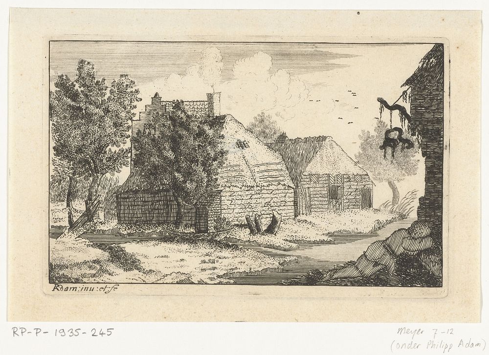 Twee boerenhuizen met een slapende man (1654 - c. 1720) by Richard Adam and Richard Adam
