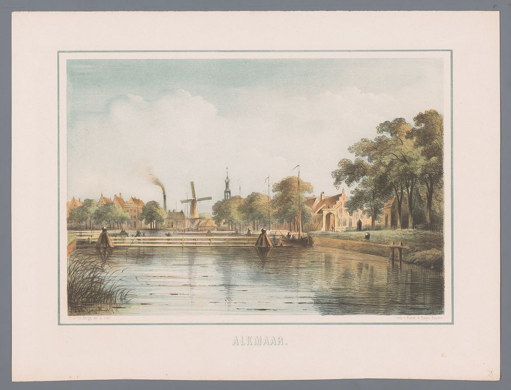 Stadsgezicht te Alkmaar (1845 - 1875) by Bernardus Gerardus ten Berge, Bernardus Gerardus ten Berge and Emrik and Binger