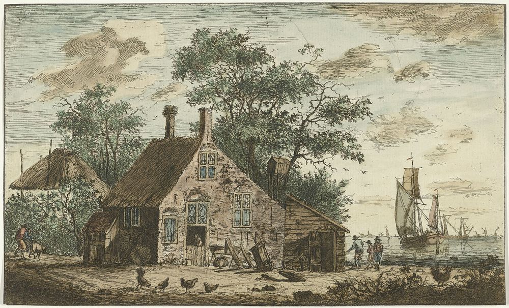 Boerderij aan een rivier (1768) by Hendrik Kobell