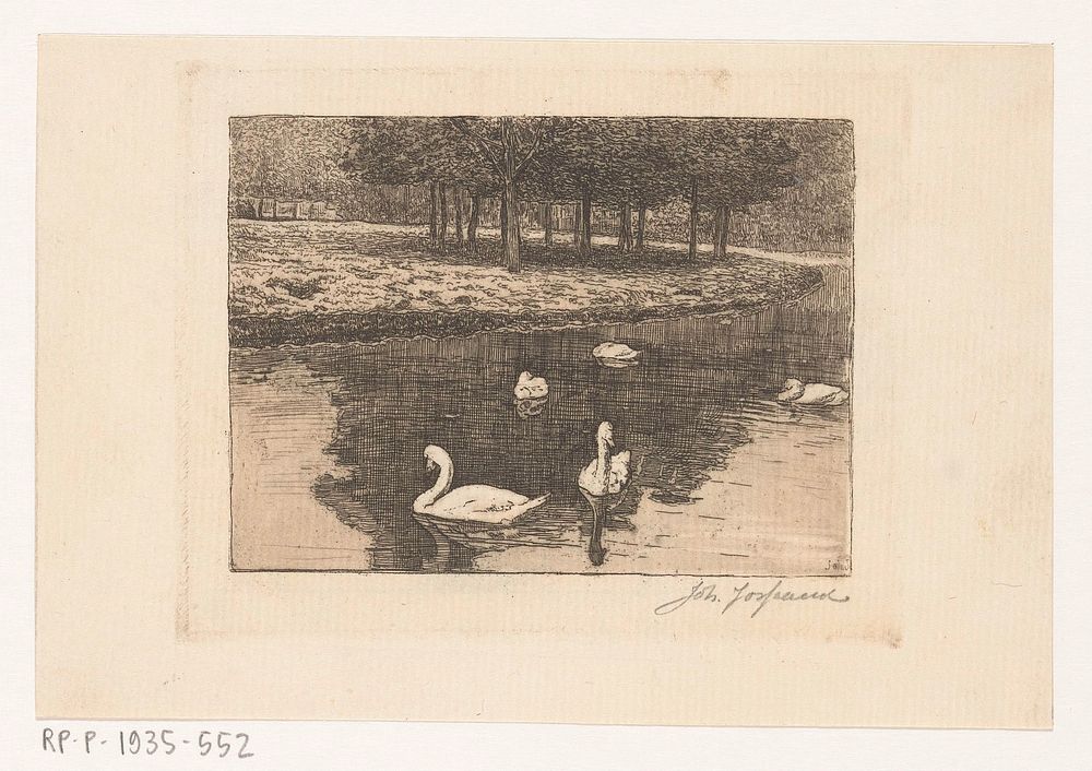 Vijver met zwanen (1890 - 1935) by Johannes Josseaud