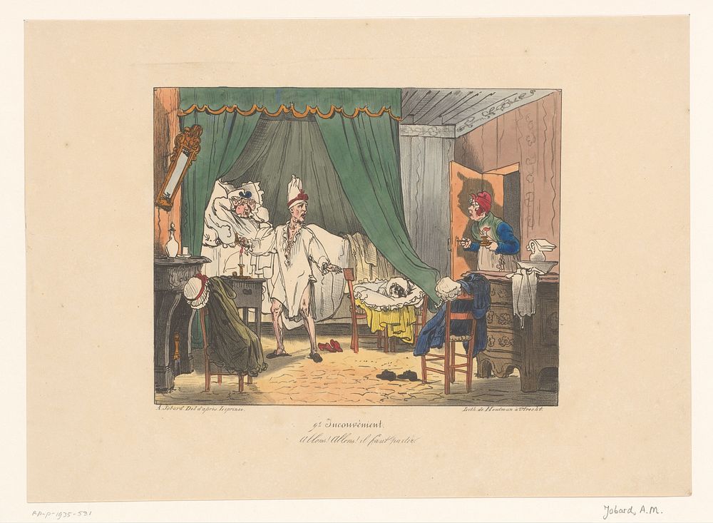 Hotelhoudster stuurt dame en heer uit kamer (after 1826) by Joseph Ambroise Jobard, Auguste Xavier Leprince and Johannes…