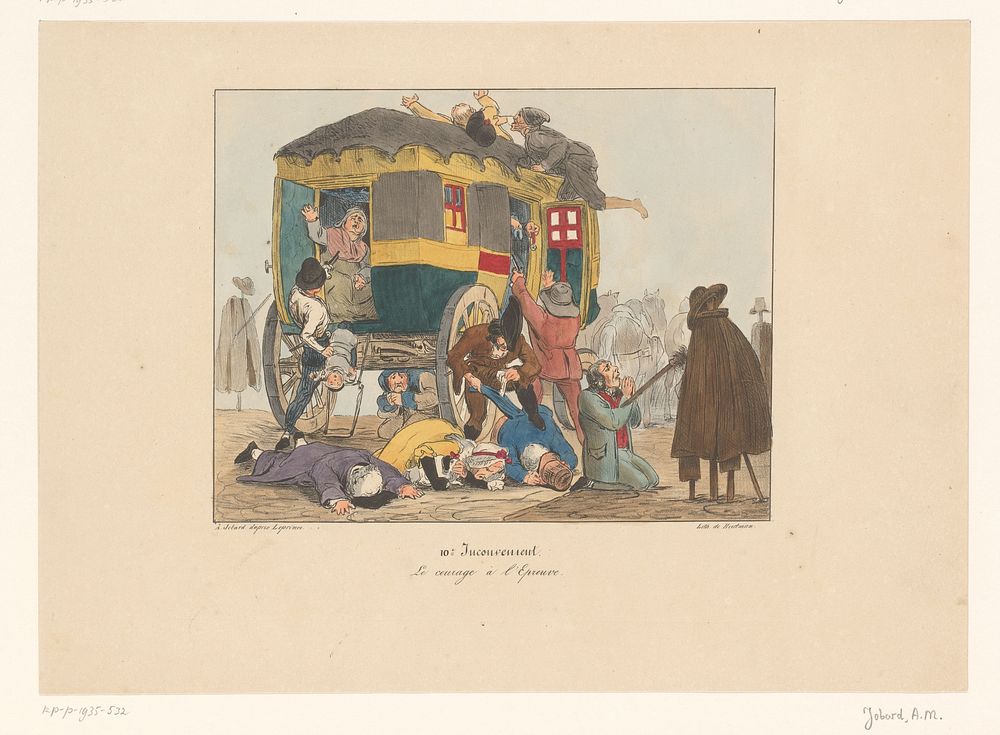 Omnibus met passagiers wordt overvallen (after 1826) by Joseph Ambroise Jobard, Auguste Xavier Leprince and Johannes Paulus…