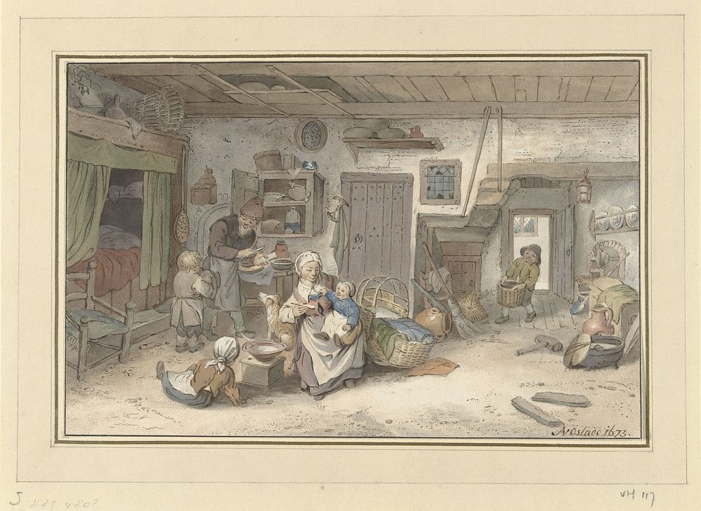 Interieur met boerenfamilie (1821) by Christiaan Josi, Adriaen van Ostade and Cornelis Ploos van Amstel