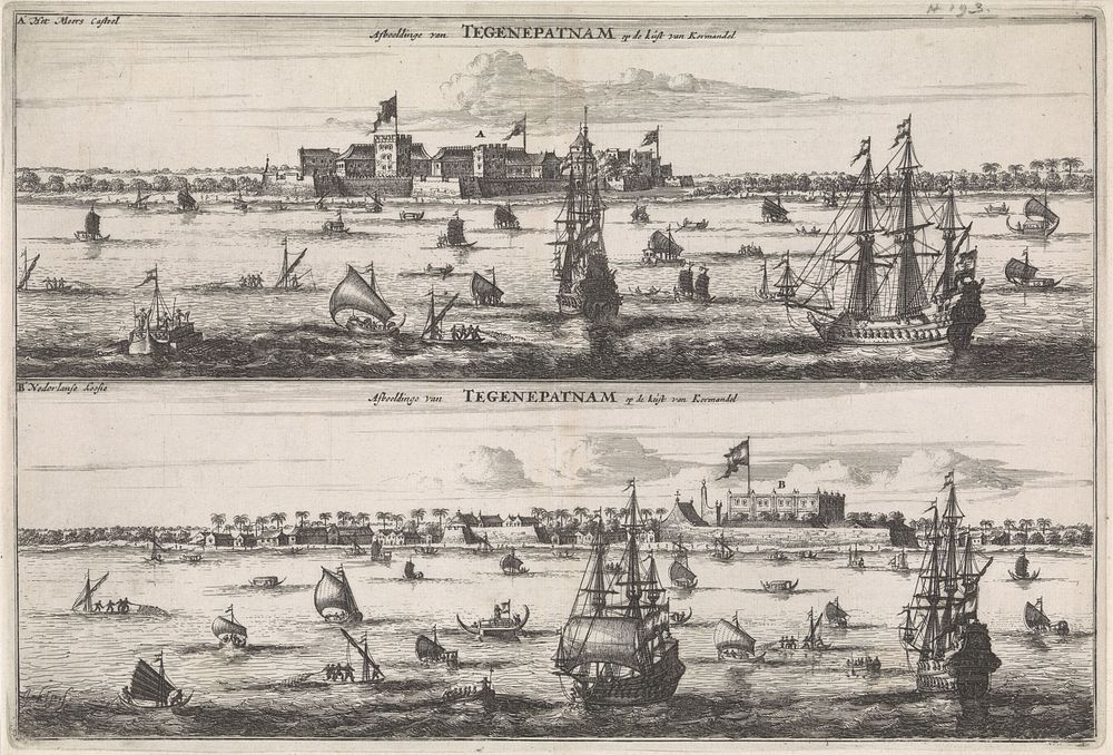 Gezicht op Tegepatnam, een Moors kasteel en de Nederlandse loge (1676) by Johannes Kip