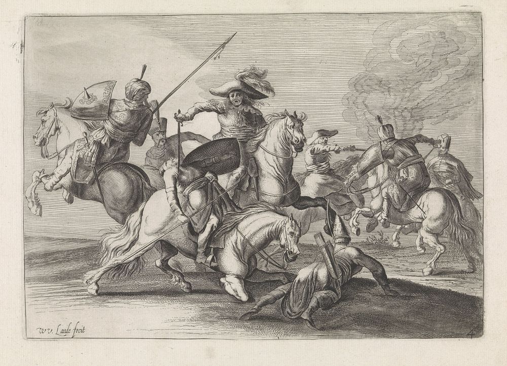 Slagveldscène met Turken (1635 - 1650) by Willem van de Lande