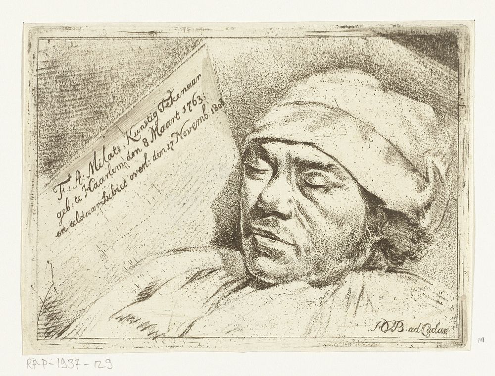 Portret van de schilder Franciscus Andreas Milatz op zijn doodsbed (c. 1808 - 1810) by Hermanus van Brussel and Hermanus van…