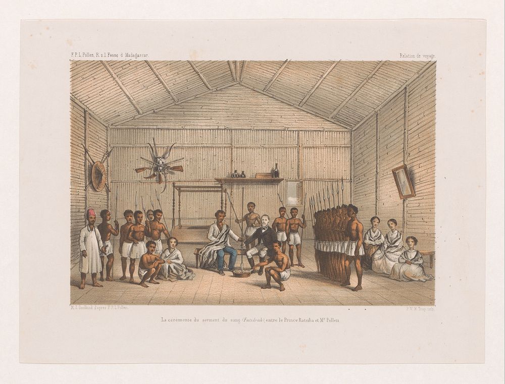 Bezoek aan prins Ratsiba en bloedeed ceremonie (1868 - 1877) by Marcus Jacob Goedkind, François P L Pollen and Pieter Willem…