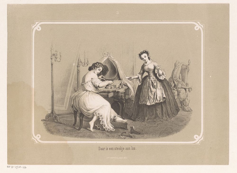 Twee vrouwen bij een kaptafel (1865 - c. 1866) by Johannes Henderikus Morriën, Johannes Henderikus Morriën and Morriën and…