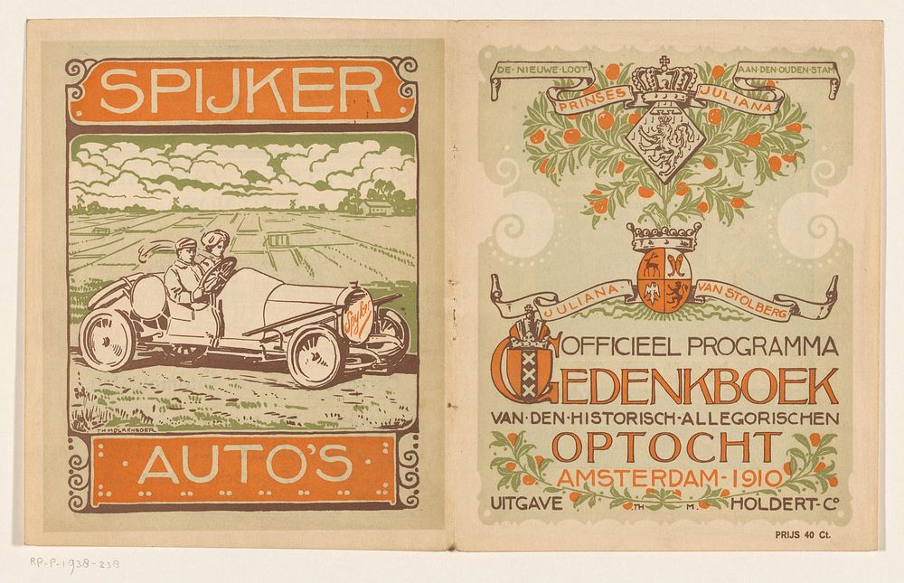 Omslag voor: Officieel programma gedenkboek van den historischen allegorischen optocht, 1910 (1910) by Theo Molkenboer and…