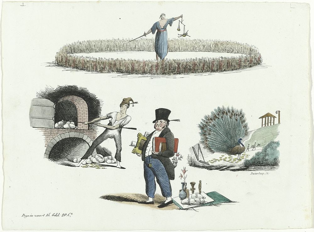 Spotprent op J.C. Backer, C. Seyn en S. van der Paauw, 1839 (1839) by François Desterbecq