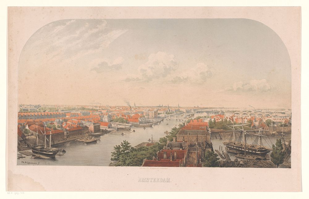 Panorama gezien vanaf de Oosterkerk in Amsterdam (in or after 1851) by Theodor Brüggemann, Johan Conrad Greive and Theodor…