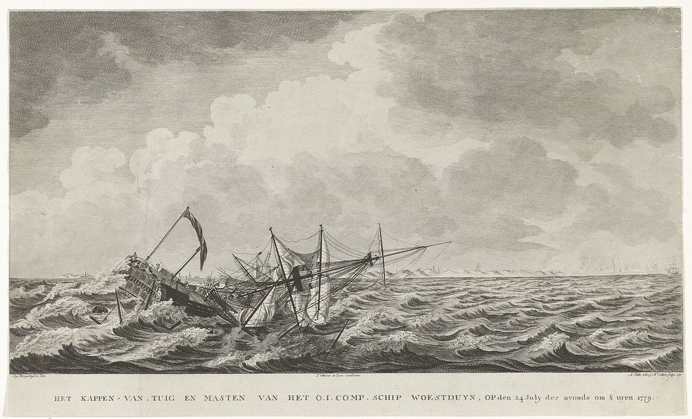Kappen van de masten van het schip Woestduin, 1779 (1780) by Arend Fokke Willemsz, Mathias de Sallieth, Engel Hoogerheyden…
