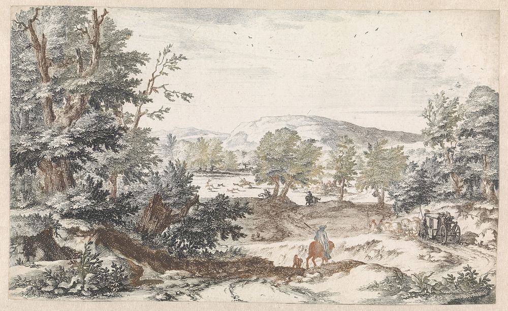 Bosrijk landschap met een weg (1671 - 1697) by Willem Swidde
