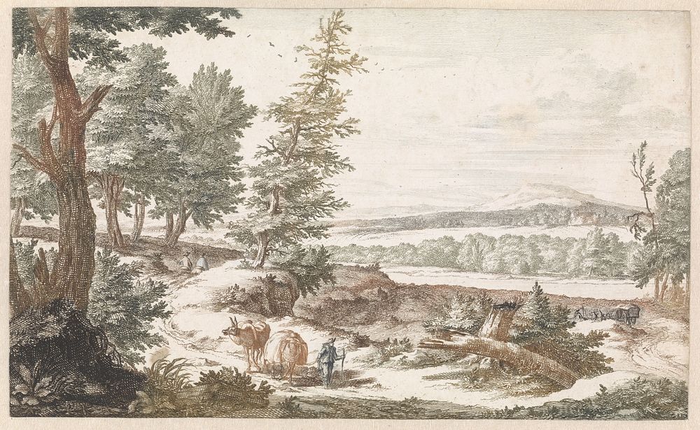 Landschap met ezels op een weg (1671 - 1697) by Willem Swidde